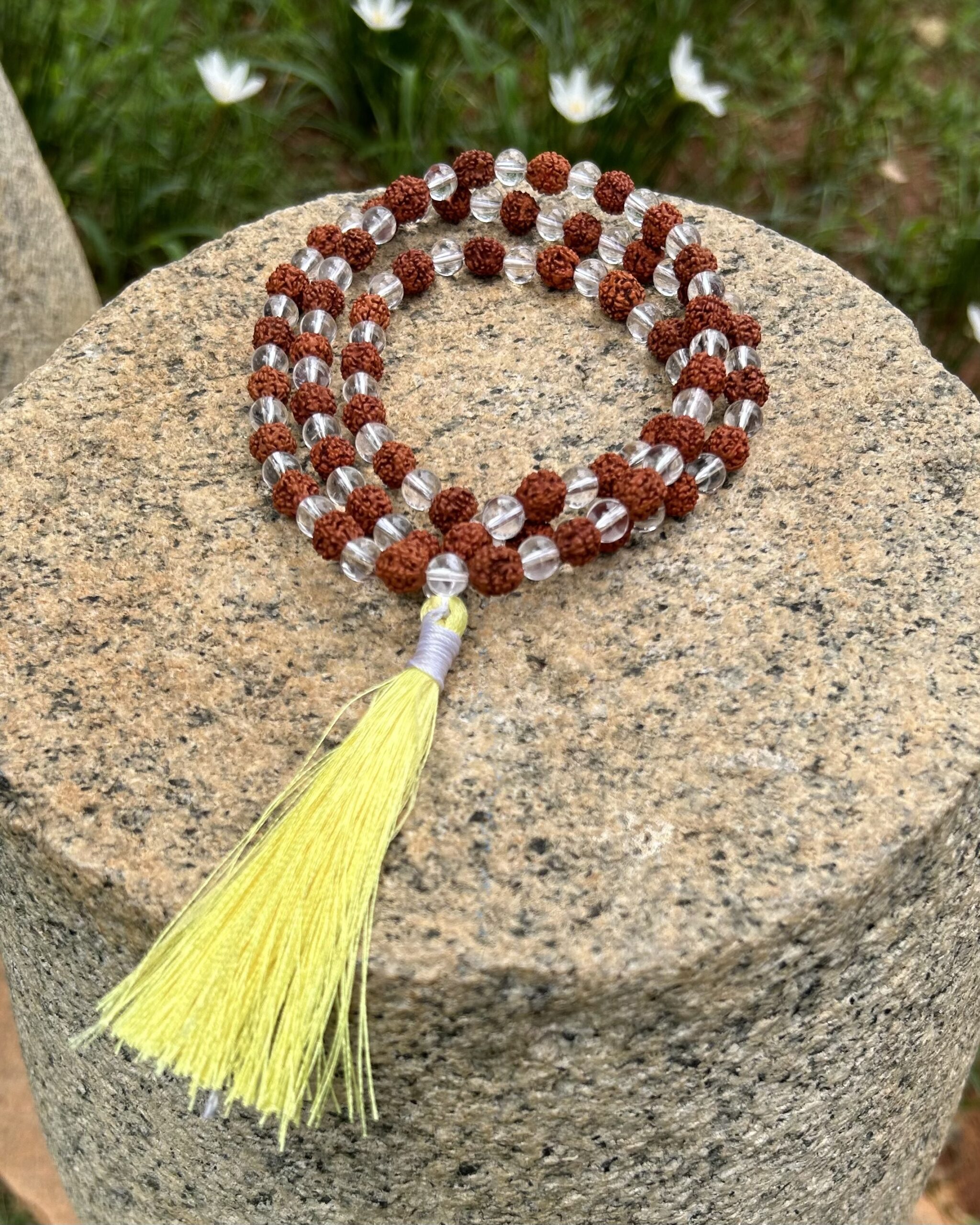 Clear Quartz and Rudraksh 108 Beads Mala